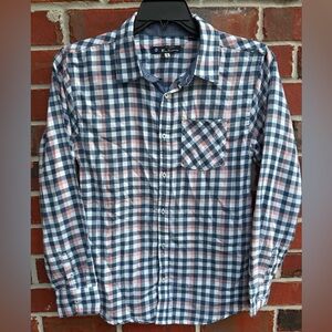 Ben Sherman Boys Youth Long Sleeve Button Up Pink Blue Plaid XL (18) Shirt   M4